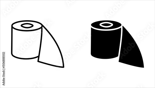 Toilet paper icon set in outline and fill, Vector illustration isolated on white background.