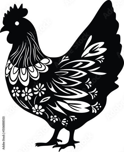 Floral Chicken Svg, Chicken Svg, Chicken Farm Svg, Floral Chicken Silhouette Svg File
