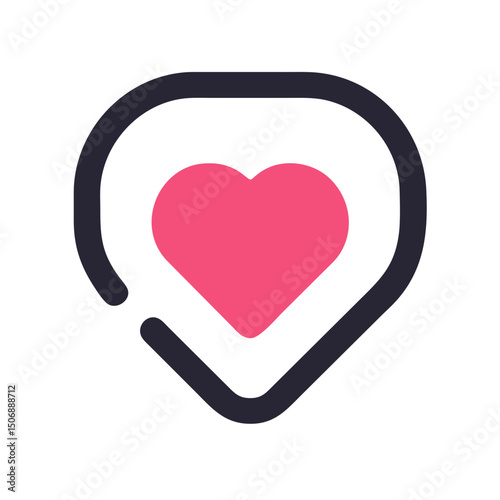 Pink heart in locator pin on White Background symbol
