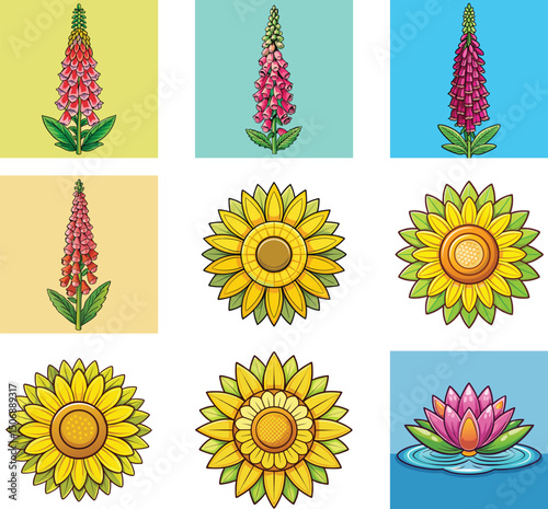Groovy flower cartoon characters. Funny happy daisy with eyes and smile. Sticker pack in trendy retro trippy style. Isolated vector illustration.