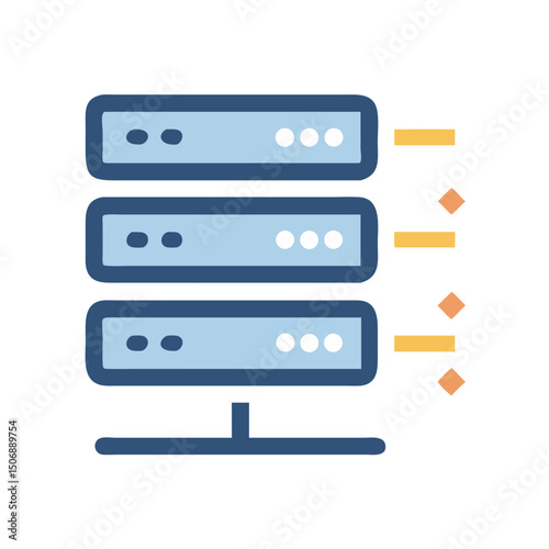 Three server data storage system flat style design