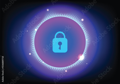 Lock security technology protection in circle illustration abstract background. Concept of digital privacy, safety, network computer encryption, firewall innovation, secure system access, web password