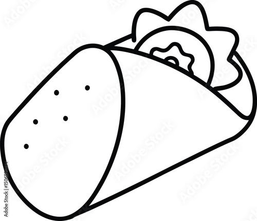 Mini Beef Burrito Wrapped Snack Drawing Line Art Vector Illustration