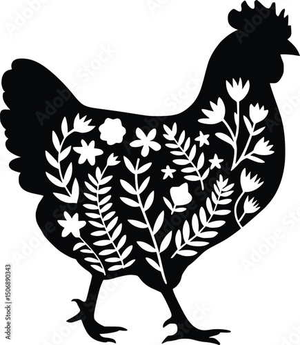 Floral Chicken Svg, Chicken Svg, Chicken Farm Svg, Floral Chicken Silhouette Svg File