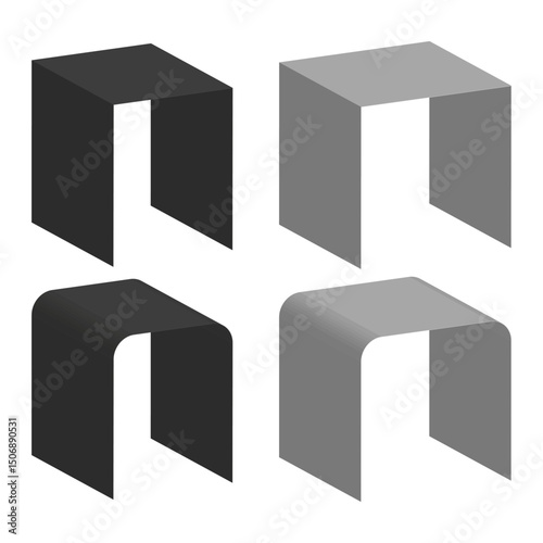 Curved arch icon. Modular structure shape. Architecture portal graphic. Vector formation element.