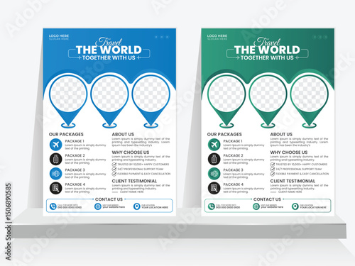 Modern & Creative travel and holiday Flyer template design vector with different colors