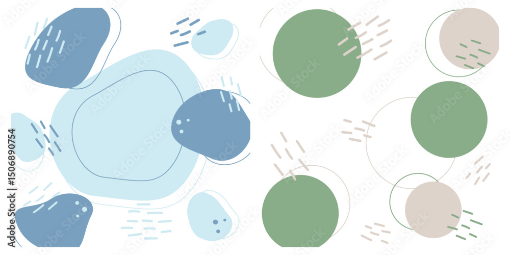 Fototapeta premium Circular and Abstract Hand drawn Spots and Freehand Colorful stroke Blue Green and beige Copy space