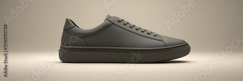 Dark gray women court shoes with a smooth texture, captured against a neutral background with subtle lighting illuminating the shoes,