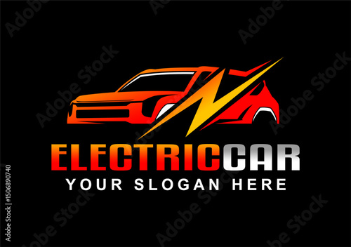 electric car, hybrid car logo silhouette vector modern design isolated on black background