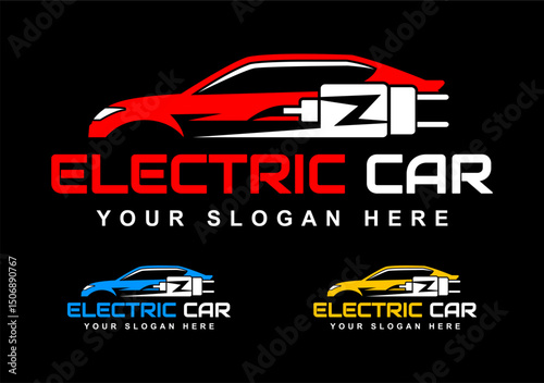 electric car, hybrid car logo silhouette vector modern design isolated on black background