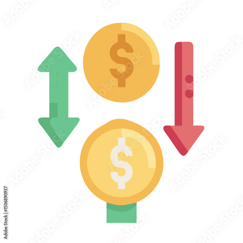 Up and down arrows with dollar coins on White Background