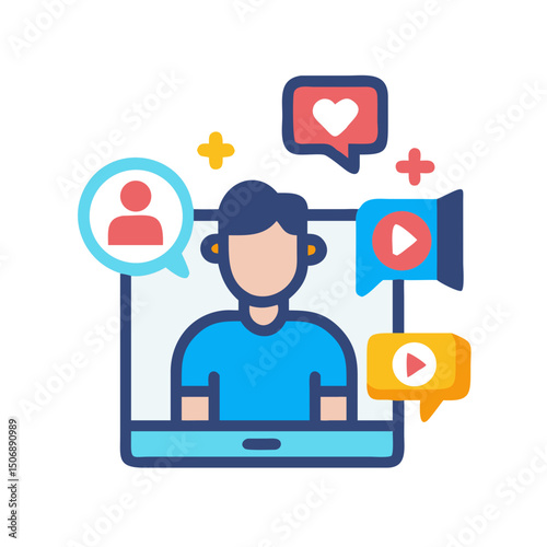 Digital profile icon with social media engagement interface display