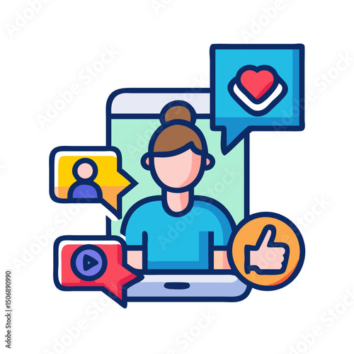 Mobile device with social media feedback icons illustration art