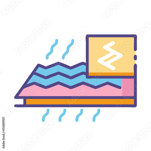 Stylized layered materials with temperature and ventilation depiction icon