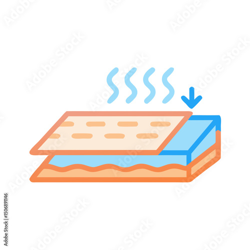 Illustration of layering material with vapor and downward arrow
