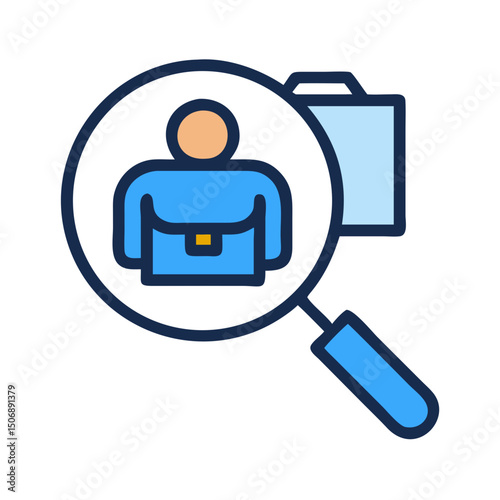Job seeker profile analyzed, highlighted by magnifying glass icon