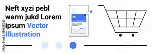 Mobile device displaying performance analytics alongside a shopping cart. Ideal for e-commerce, online sales, retail, digital marketing, mobile apps, analytics, simple landing page