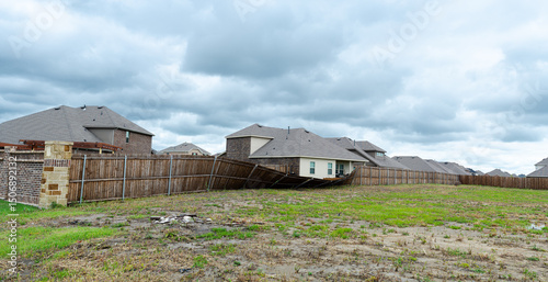 Φωτογραφία Panorama view privacy brick and stone corner with collapsed wooden fence by stro