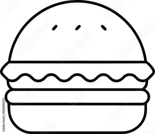 Mini Cheesy Burger Bite Savory Snack Line Art Vector Illustration