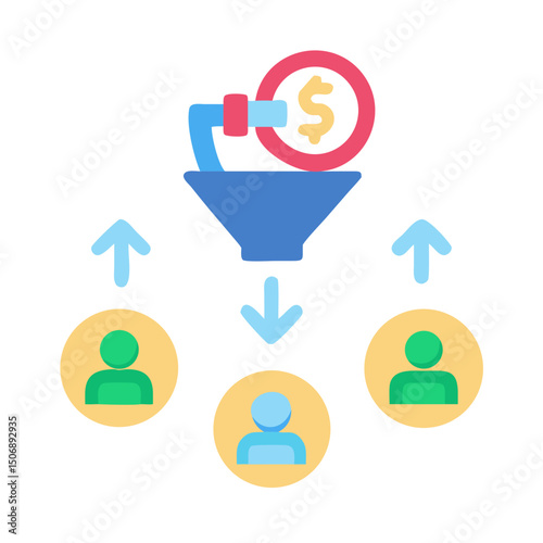 Sales funnel illustration of conversions in flat design style