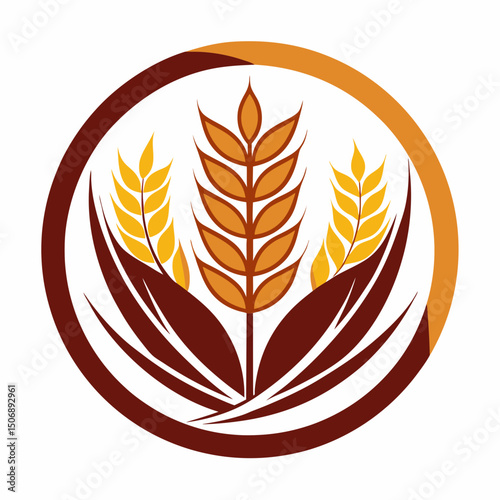 Wreath wheats ears icons and rice seeds logo design 
