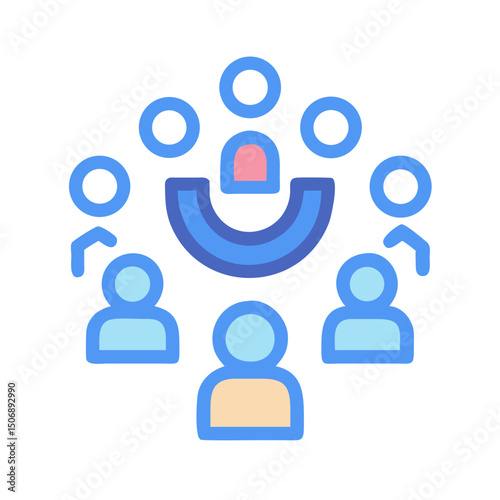 Team collaboration depicted with geometric figures on White backdrop