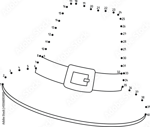 Dot to Dot Pilgrim Hat Isolated Coloring Page 
