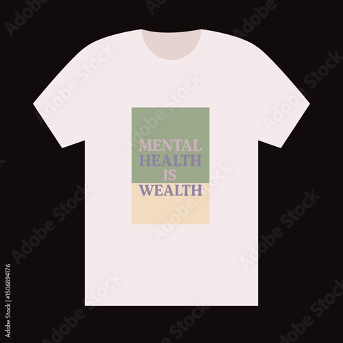 "Mental Health Is Wealth" Wellness-inspired minimal design with calming colors (sage green, lavender, beige).