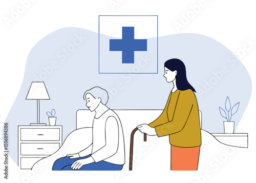 Caregiver Helping Patient Vector Illustration Medical Support