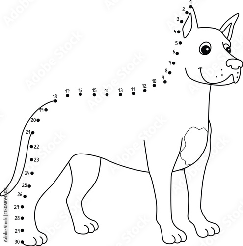 Dot to Dot Great Dane Dog Animal Isolated Coloring