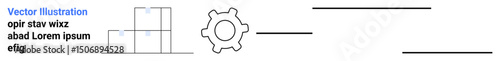 Gear icon with blocks representing structure, balance, and text placeholders for messaging. Ideal for workflow, collaboration, engineering, productivity, automation, communication simple landing