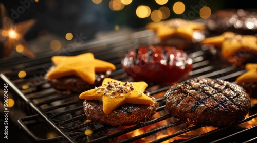Star Shaped Cheese Burgers on Grill