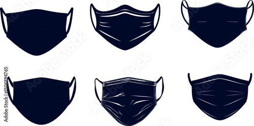 Various designs of face masks isolated on white background