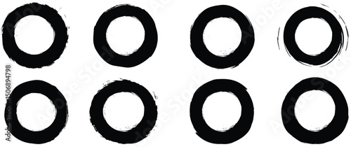 Grunge black Ink Circle Stamp Set, Textured Brush Round Designs.