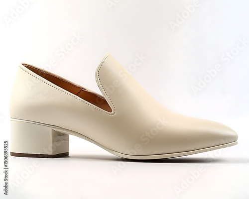 Elegant ivory women court shoes with a simple, elegant design, captured on a smooth white background with soft, even lighting,