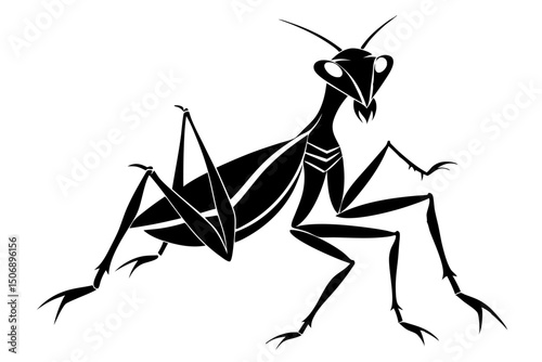 Striking Praying Mantis Graphic in Black Silhouette Style