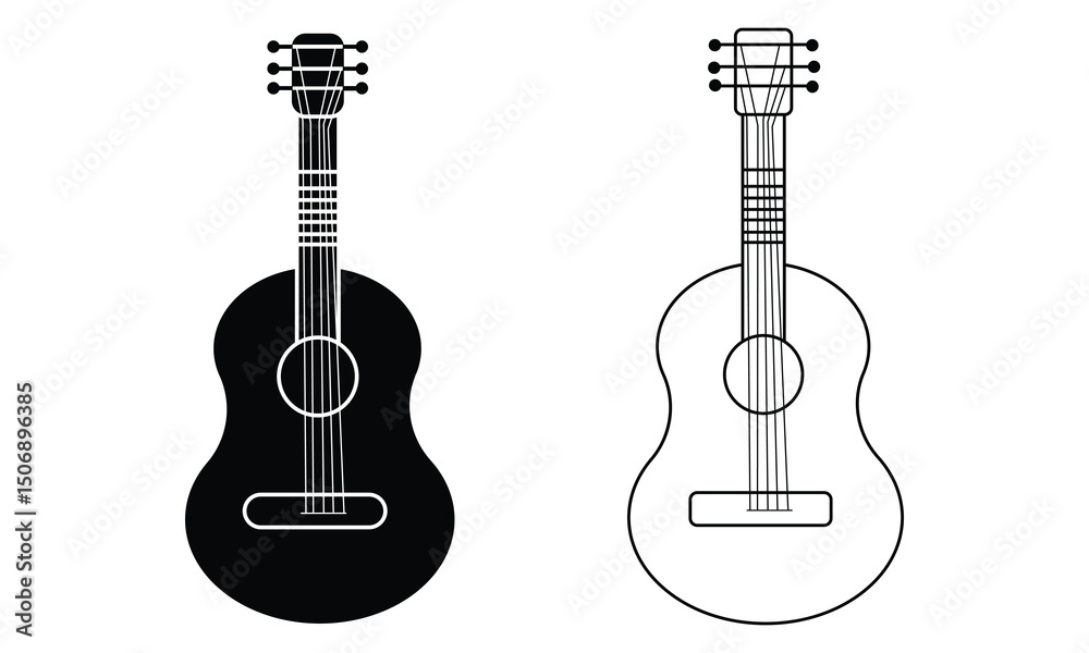 Obraz premium Guitar icon vector isolated on white background. Silhouette of guitar symbol and logo design. Musical instrument vector icon design. Vector illustration.