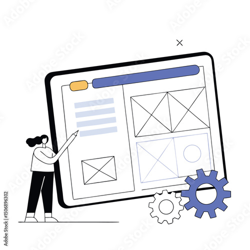 Woman Creating Wireframes on a Tablet Vector Illustration