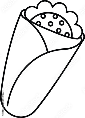 Mini Falafel Wrap Vegan Snack Roll Drawing Line Art Vector Illustration