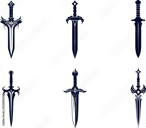 Collection of swords isolated on white background