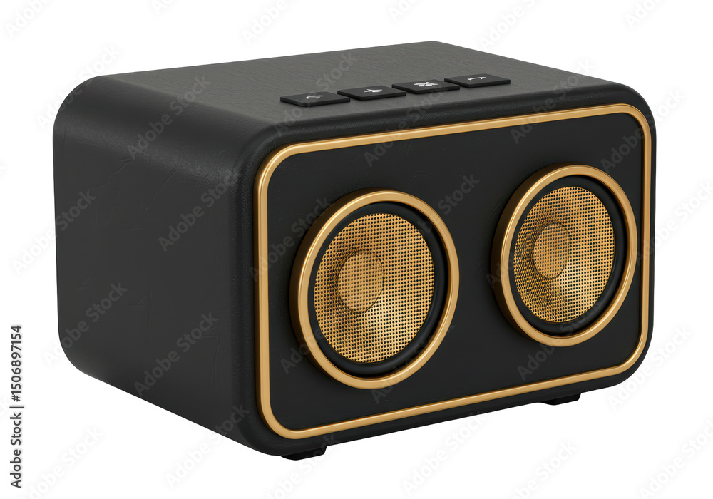 Isolated Retro Bluetooth Speaker with Golden Accents Isolated Retro Bluetooth Speaker with Golden Accents