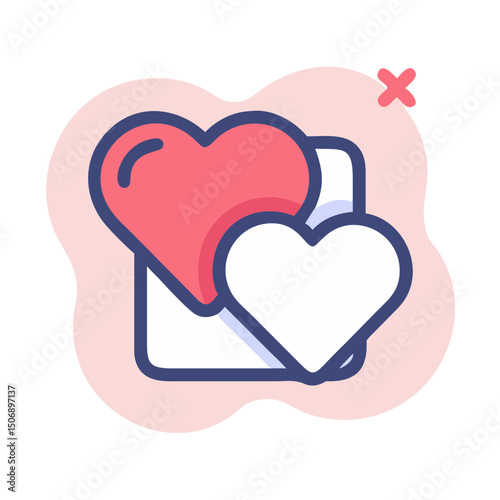 Red and White Hearts with Envelope Flat Vector Graphic