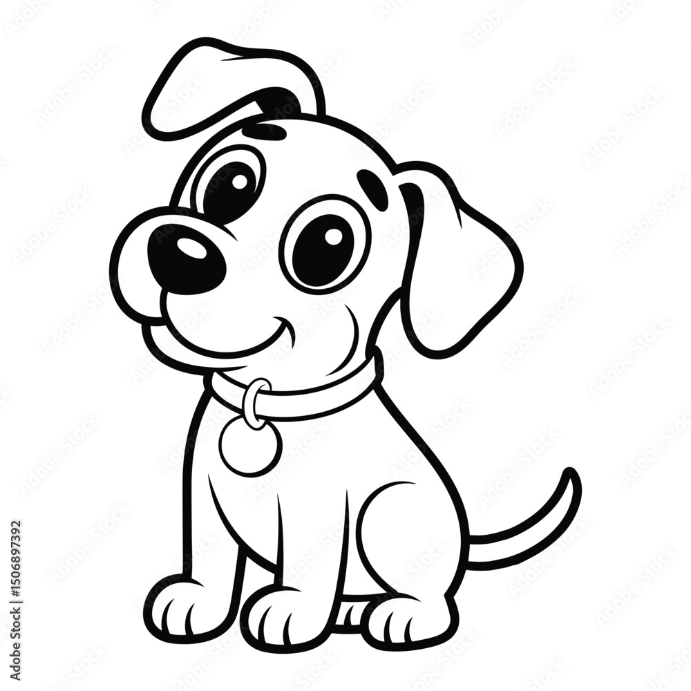 Fototapeta premium Cartoon dog with big eyes Coloring Page, Silhouette, Vector, Illustration, Outline, Logo, White Background.