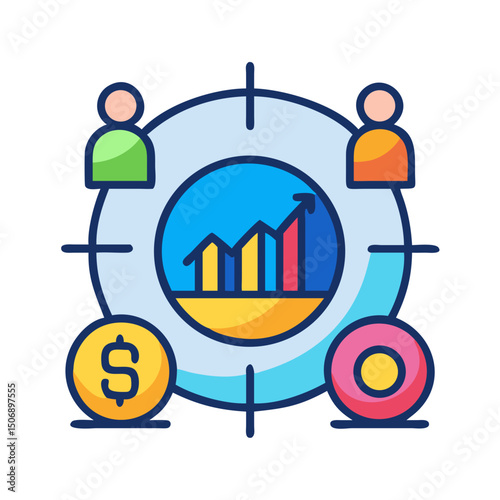 Target market analysis and financial growth icon illustration