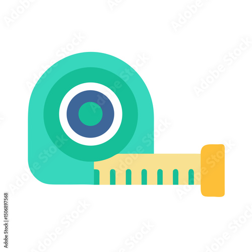 Flat design graphic of a measuring tape reel
