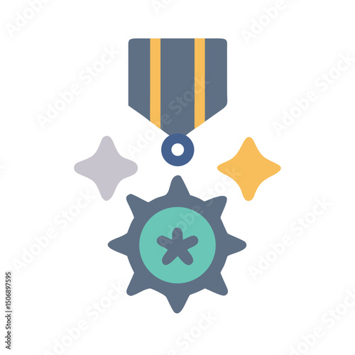 Flat icon design of military honor medal with stars