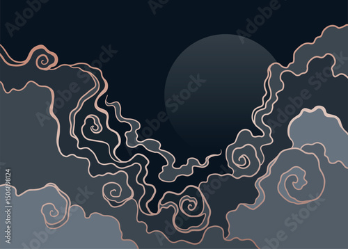 minimalist lines landscape clouds background in asian style