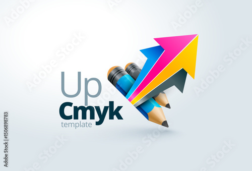  Arrows Cmyk colors and Pencils. Printing theme logo. Template design vector. White background
