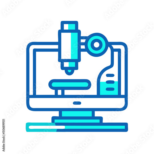 Digital microscope on a computer screen laboratory icon