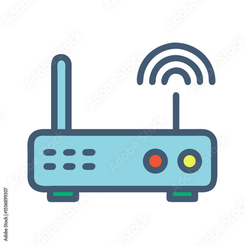 Isolated light blue Wi-Fi router with antennae on White Background